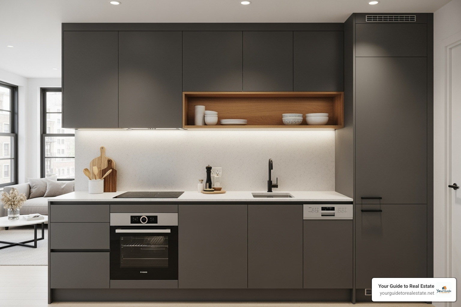 sleek one-wall kitchen in a studio apartment - kitchen floor plan sleek one-wall kitchen in a studio apartment - kitchen floor plan