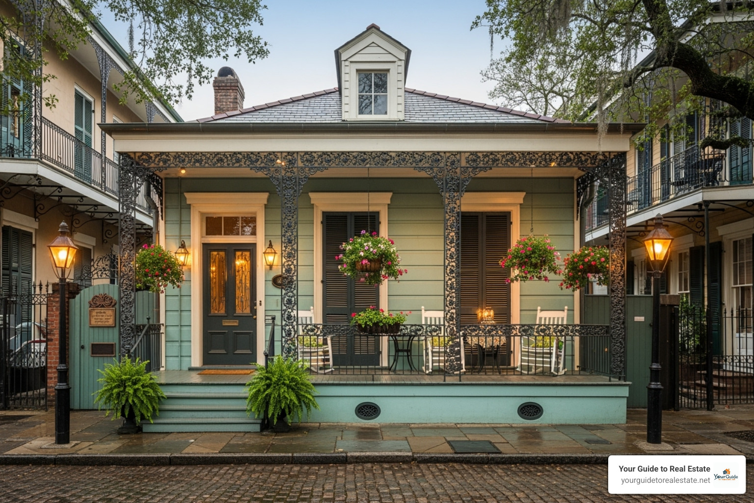 Charming, historic shotgun house with a covered porch in the French Quarter of New Orleans - shotgun house floor plan