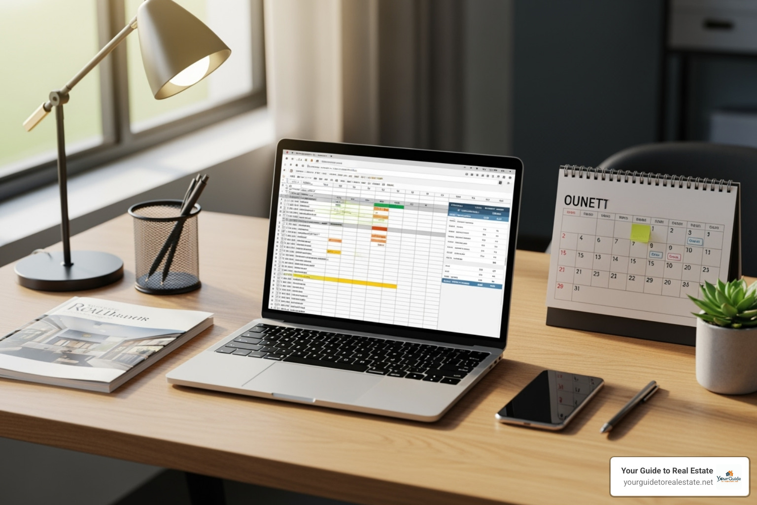 a real estate agent's calendar and budget spreadsheet - how to become a realtor