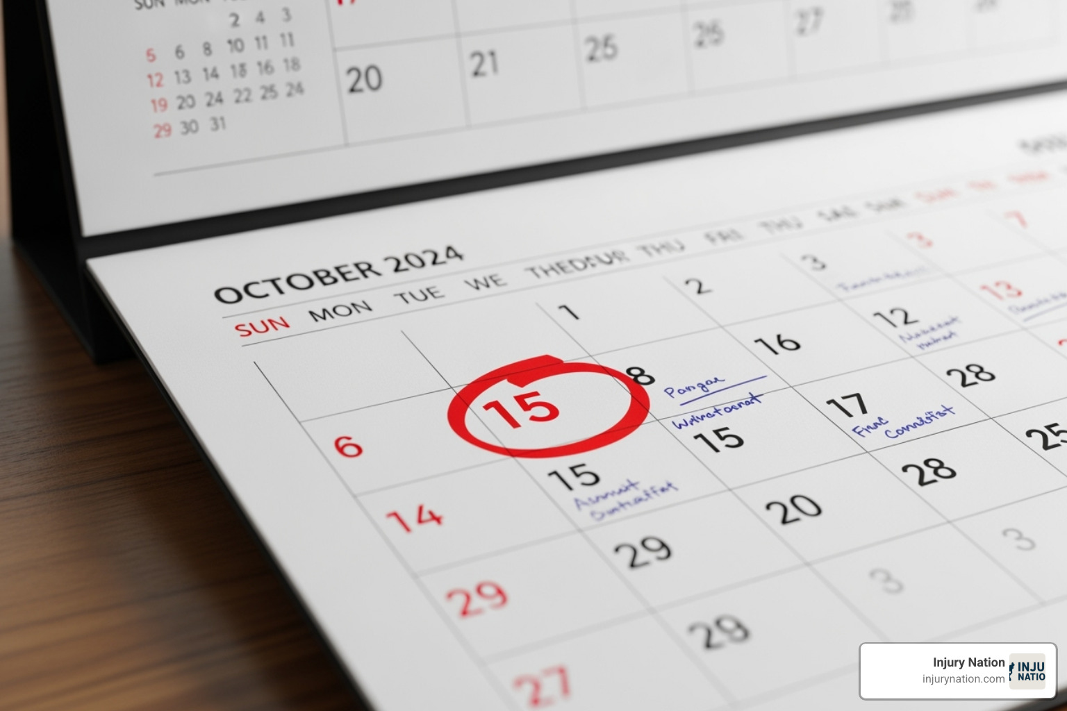 calendar with a date circled in red labeled "Filing Deadline" - slip and fall lawyer