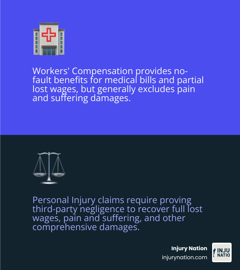 Comparison of Workers' Compensation vs. Personal Injury Claim - construction accident lawyer infographic 2_facts_emoji_blue