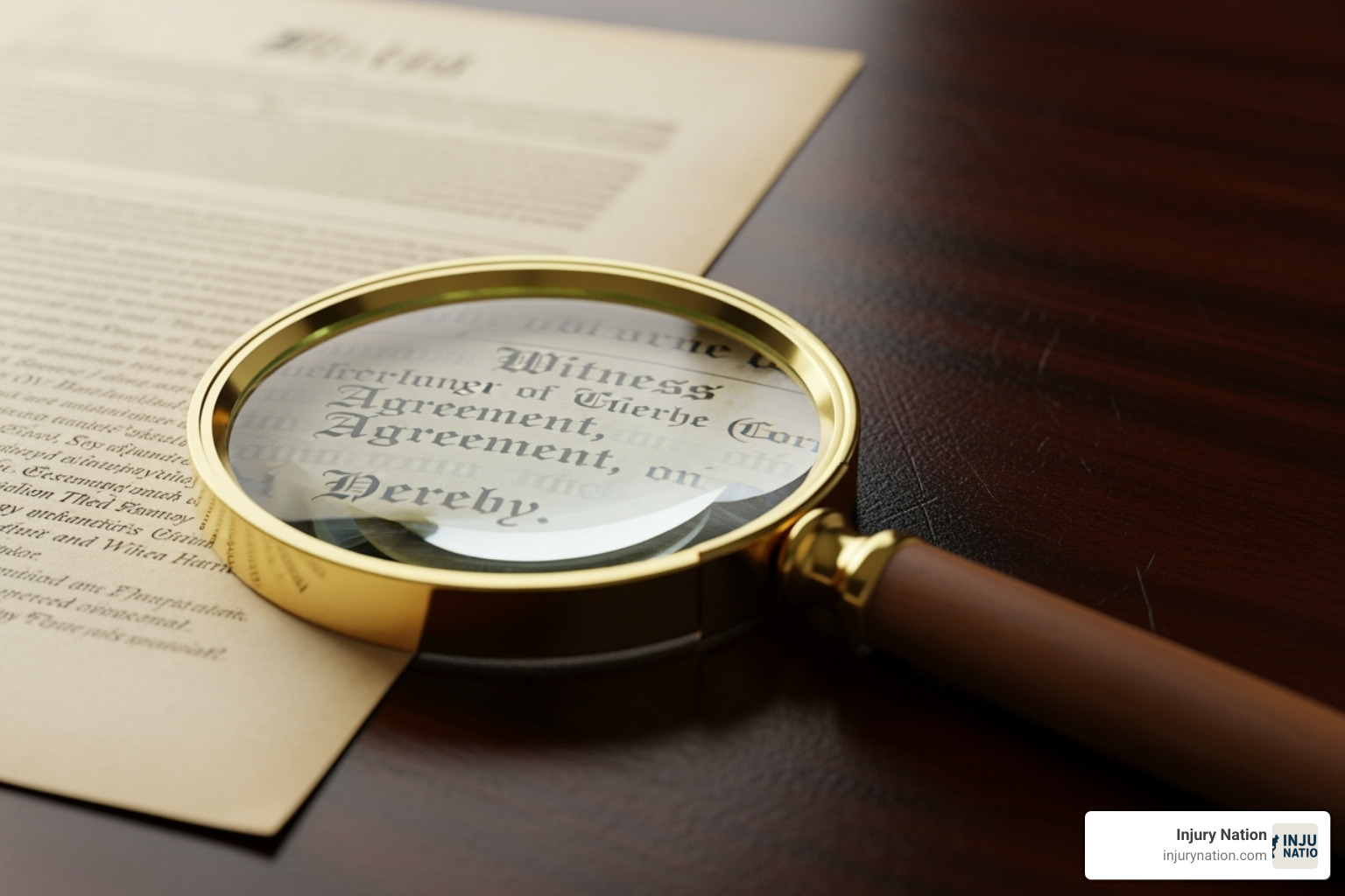 Legal document with a magnifying glass over it - motorcycle accident claims