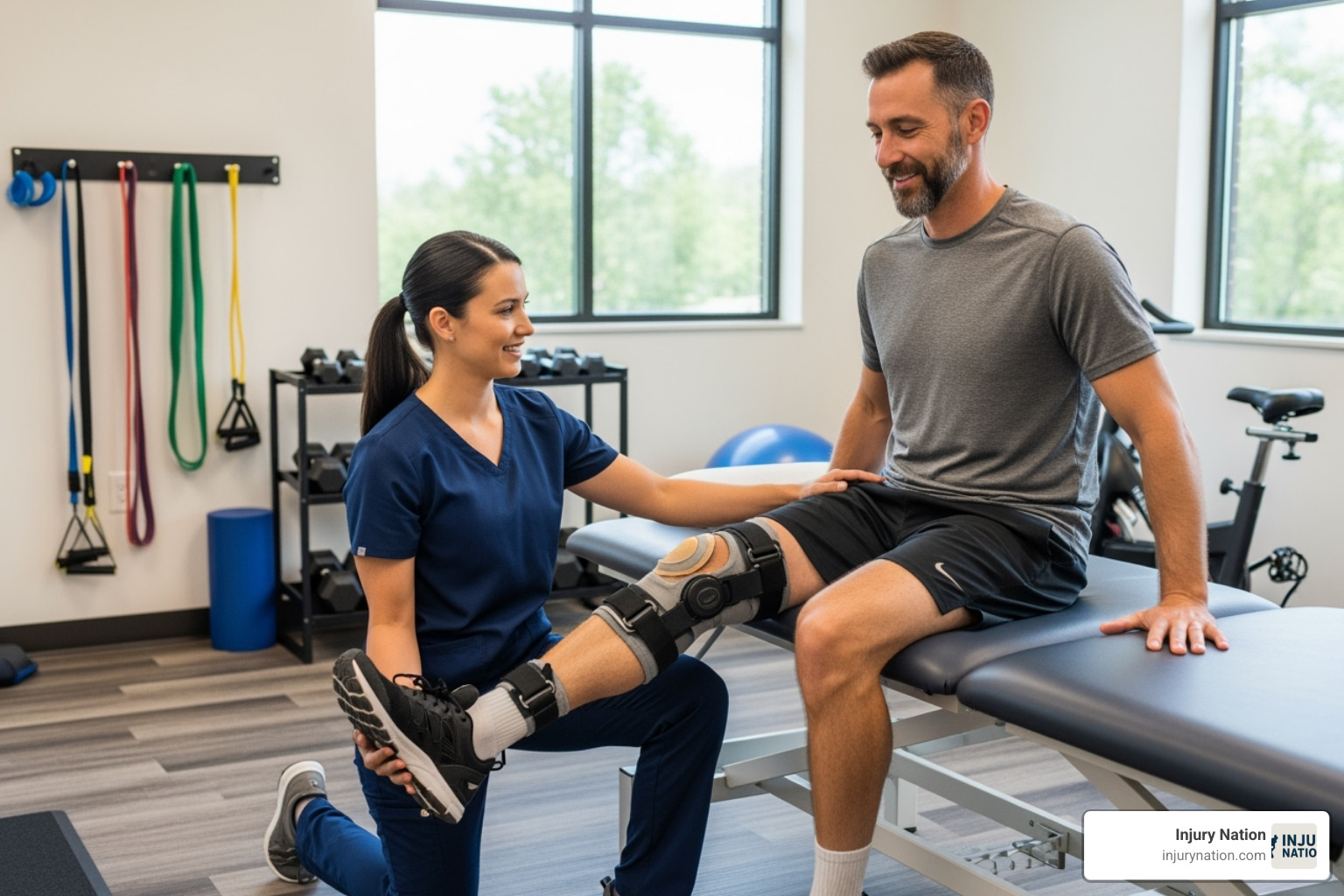 Physical therapist assisting injured worker - construction accident lawyer