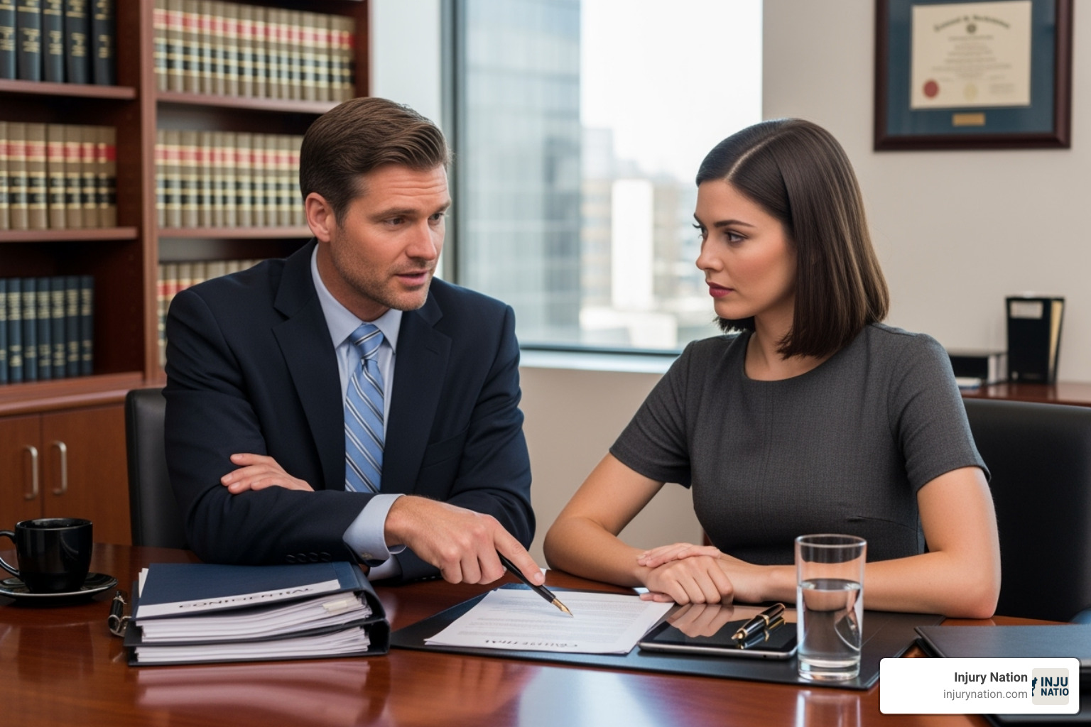 Lawyer and client discussing a case - construction accident lawyer