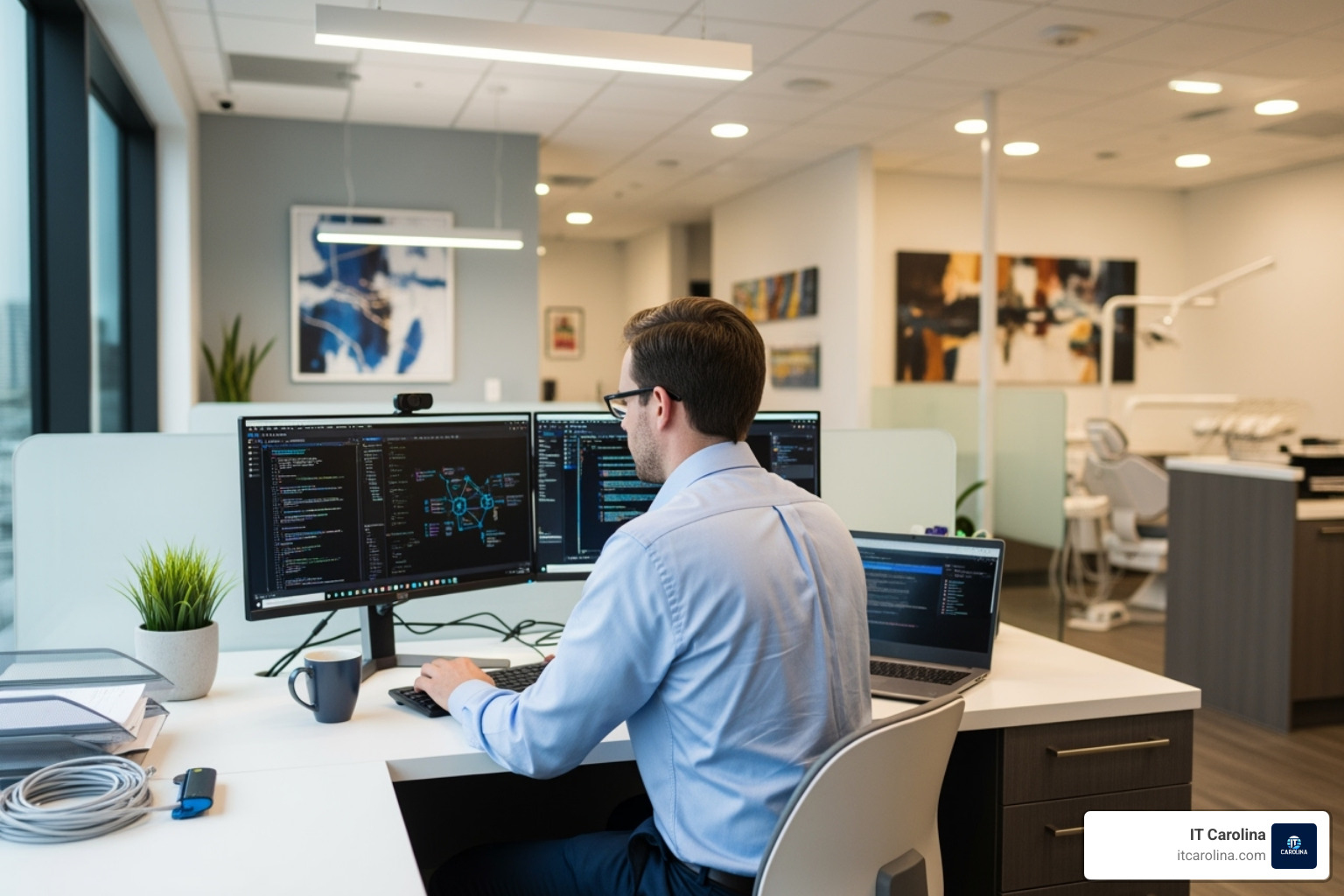 IT professional working in a modern dental office - it support for dental offices charlotte IT professional working in a modern dental office - it support for dental offices charlotte