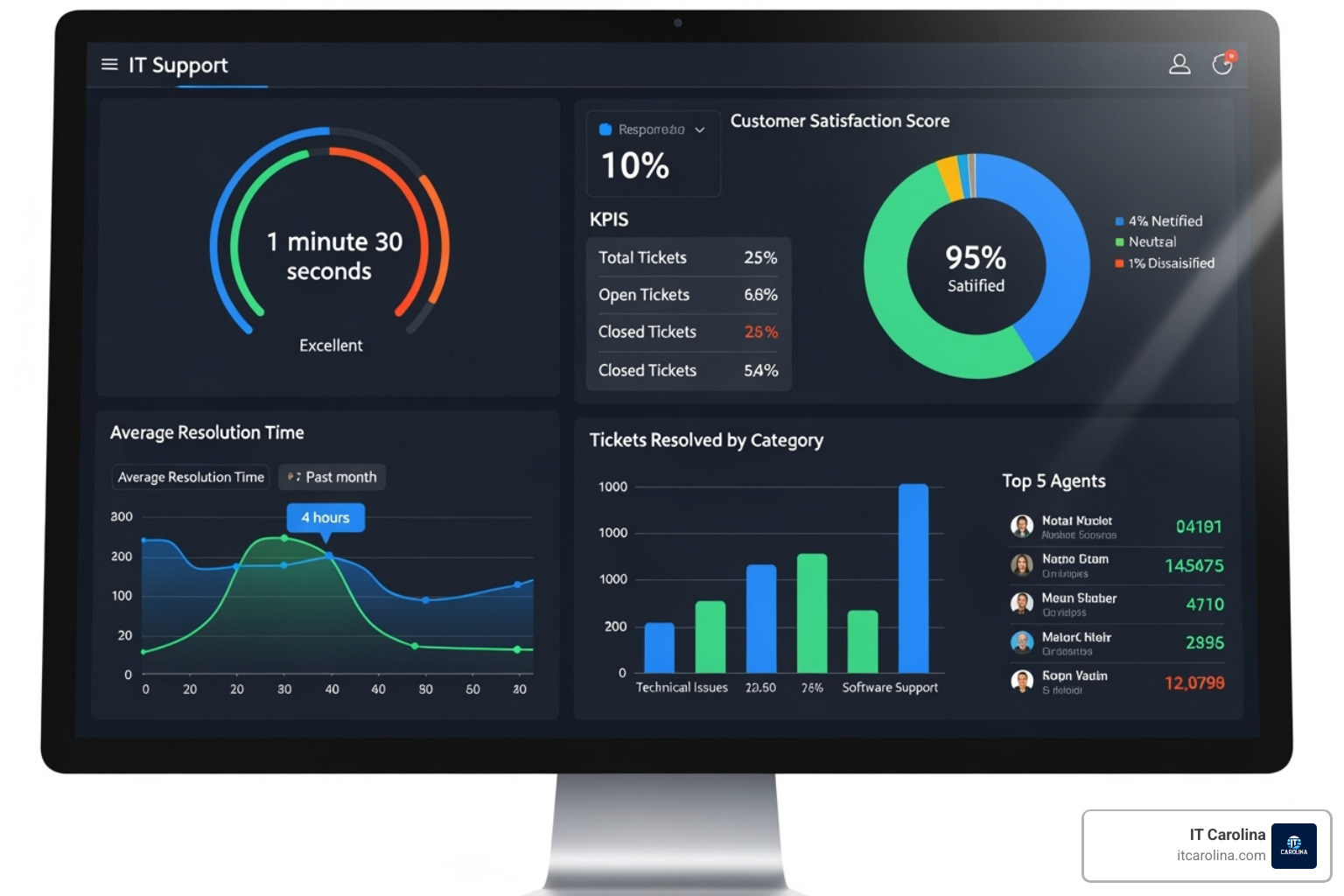 dashboard showing impressive IT support metrics like fast response times and high customer satisfaction - it support charlotte dashboard showing impressive IT support metrics like fast response times and high customer satisfaction - it support charlotte