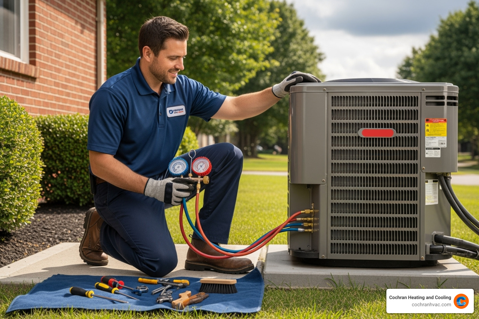 A professional HVAC technician servicing an outdoor AC unit - preventative hvac maintenance westmoreland county A professional HVAC technician servicing an outdoor AC unit - preventative hvac maintenance westmoreland county