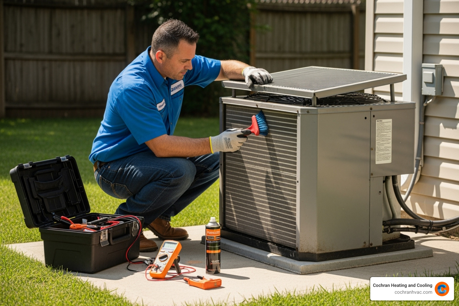 HVAC technician performing maintenance on an outdoor condenser unit - hvac technician training westmoreland county
