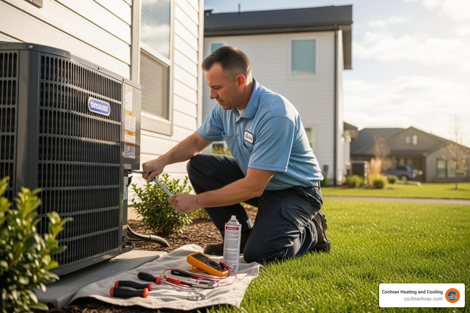 HVAC technician performing AC maintenance - reliable ac repair jeannette pa