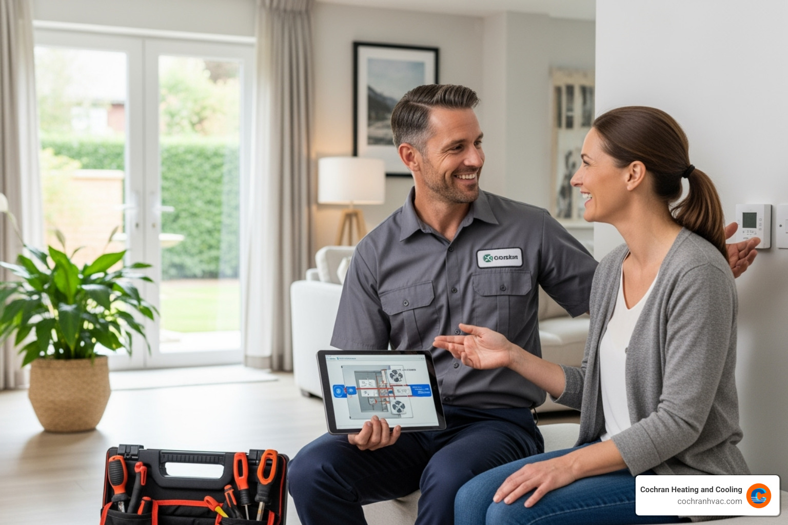 friendly technician consulting with a homeowner - best water heater installation westmoreland county