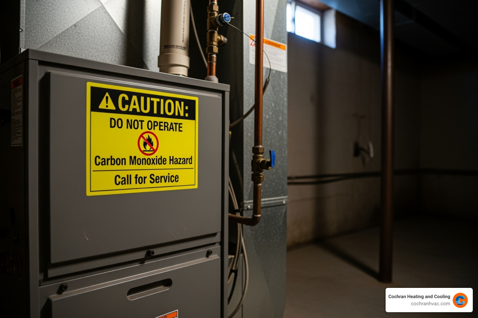 A furnace with a visible warning tag indicating a problem, emphasizing the need for professional attention - emergency hvac repair jeannette pa