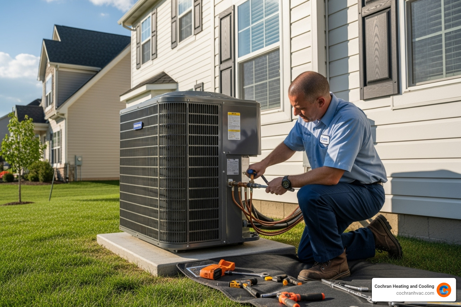 New high-efficiency HVAC unit being installed - hvac with 5.0 rating jeannette pa