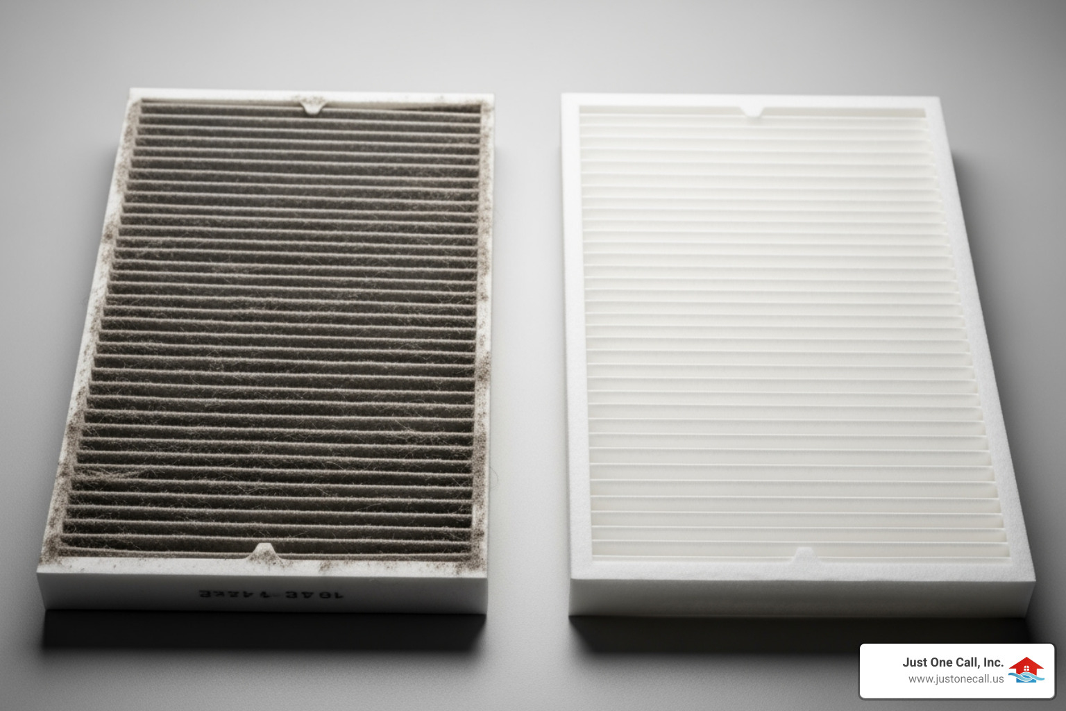 dirty clogged air filter compared to a new clean one - hvac maintenance plan glendale ca