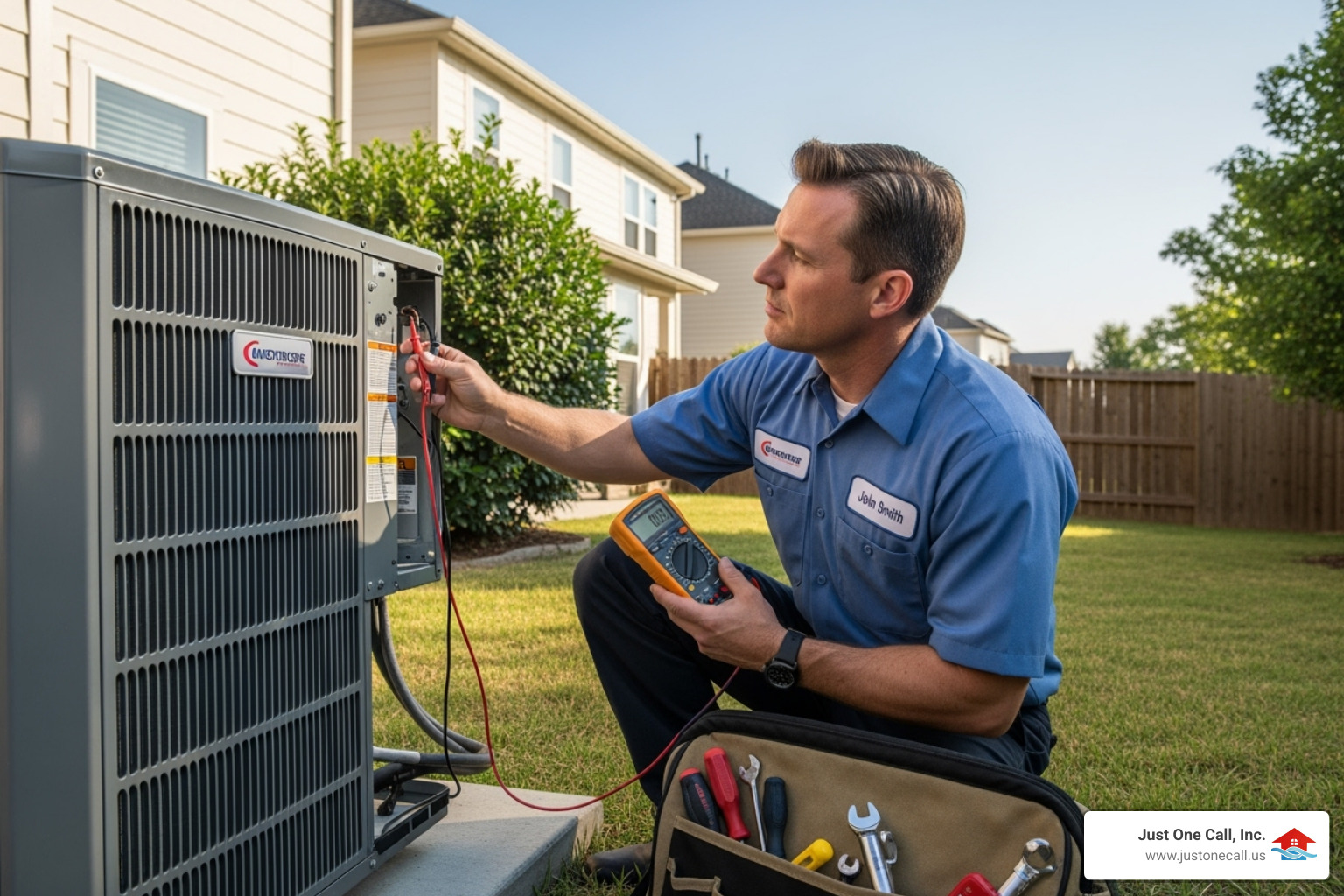 technician inspecting outdoor AC unit - ac tune up glendale