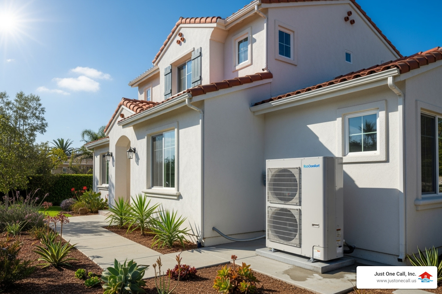 A modern, energy-efficient heat pump unit installed outside a well-maintained Los Angeles home, radiating a sense of comfort and reliability. - heat pump maintenance los angeles