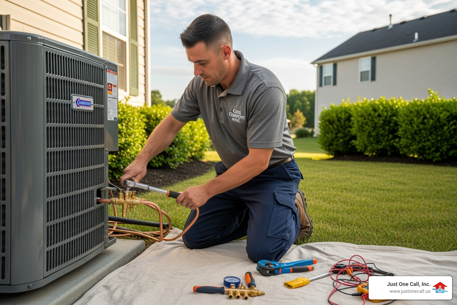 A certified technician installing a new AC unit in a residential setting - ac unit replacement glendale