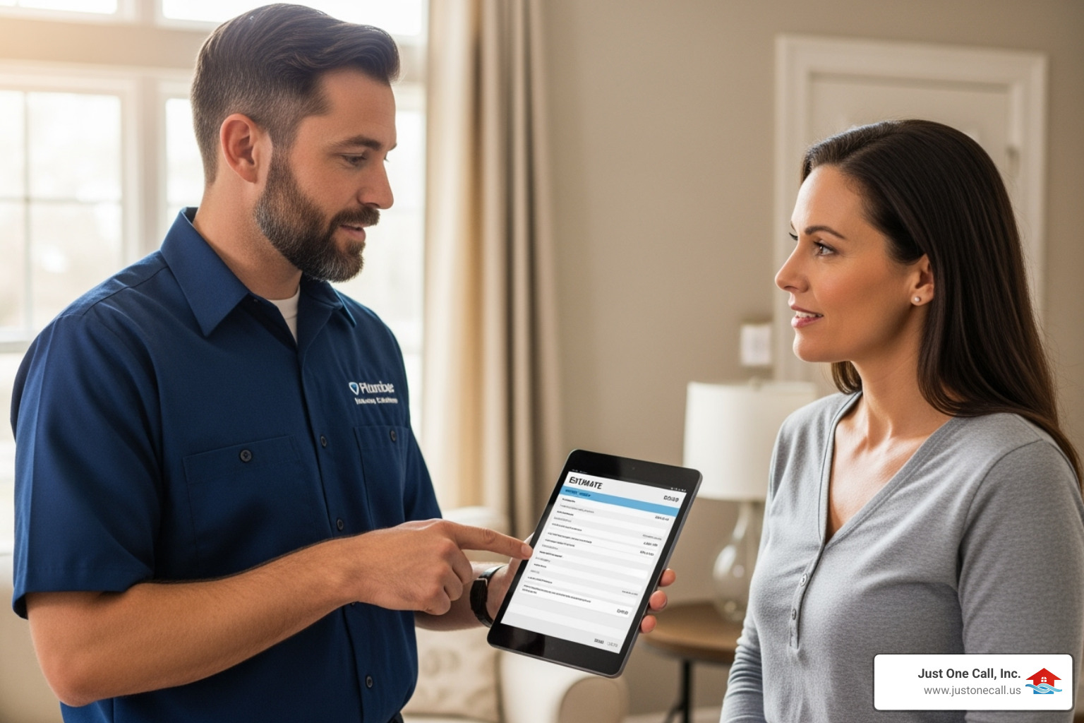 plumber providing a clear estimate to a homeowner - emergency plumber los angeles