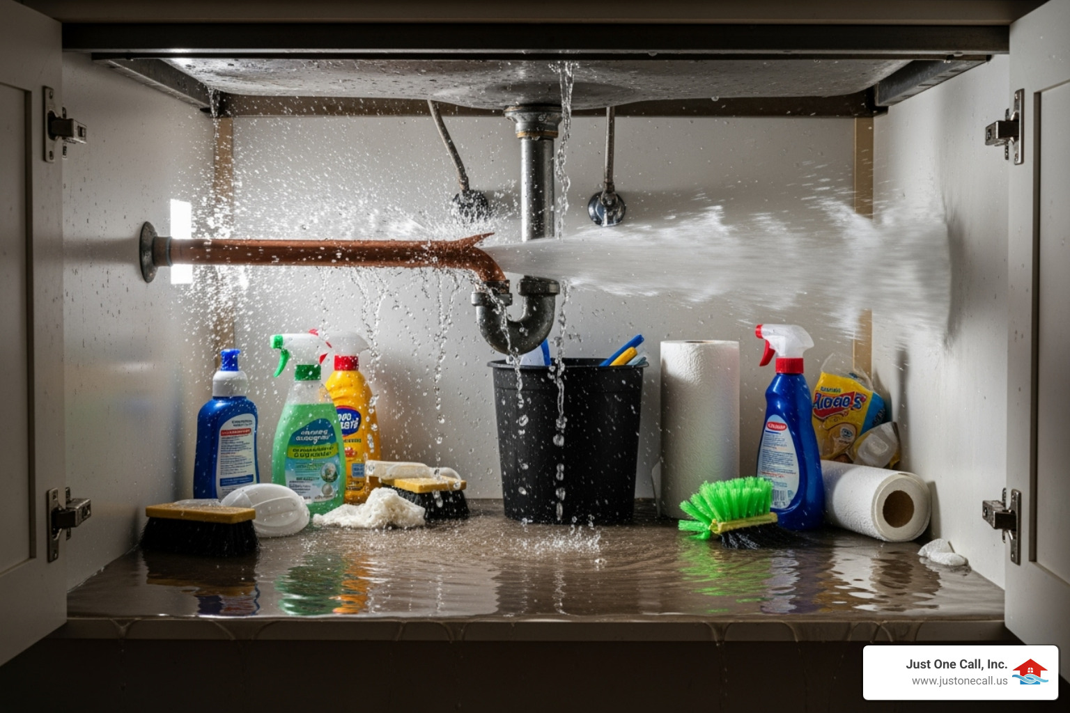 burst pipe under a sink - emergency plumber los angeles