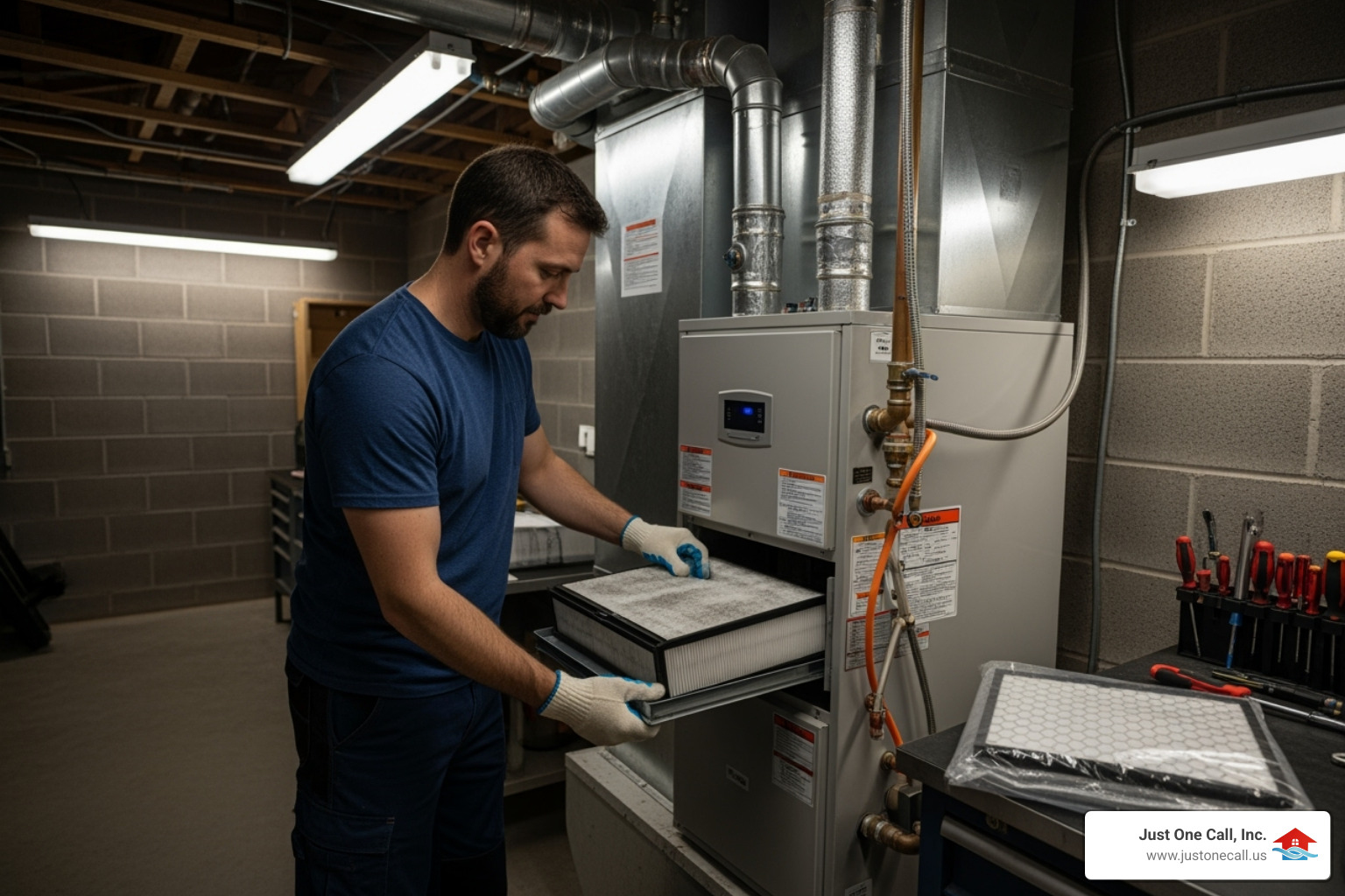 Homeowner easily changing a furnace air filter - 24/7 furnace repair pasadena