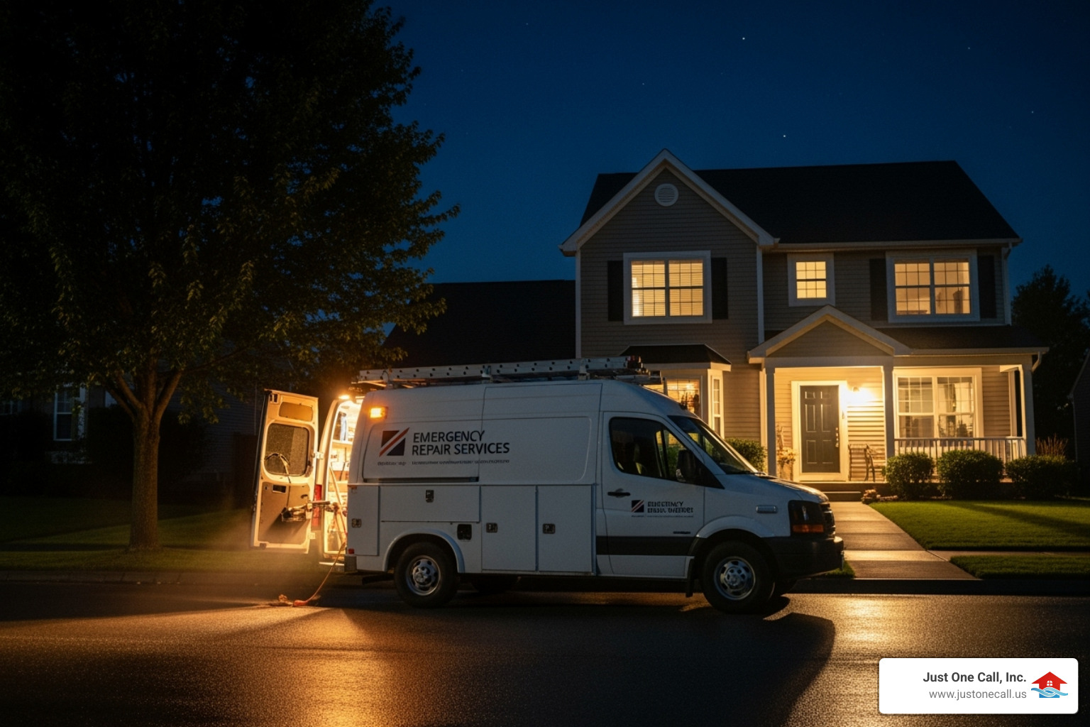 Technician's van arriving at a home at night - 24/7 furnace repair pasadena