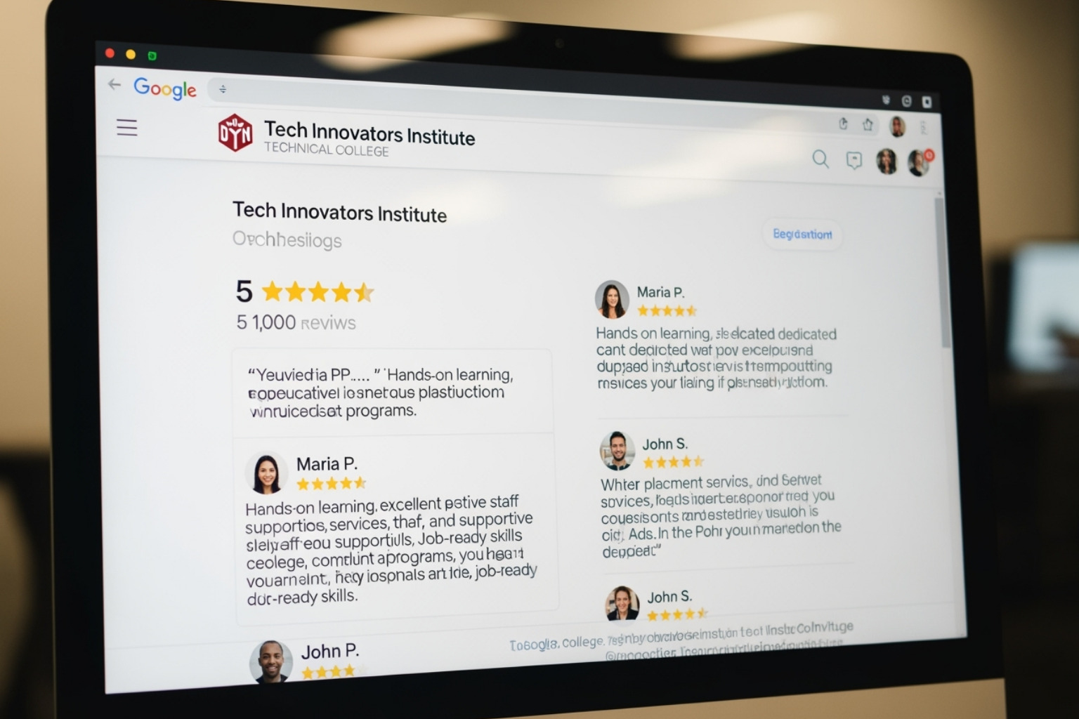 Positive online reviews for a technical college on Google Business Profile - Local Search Optimization for Technical Colleges