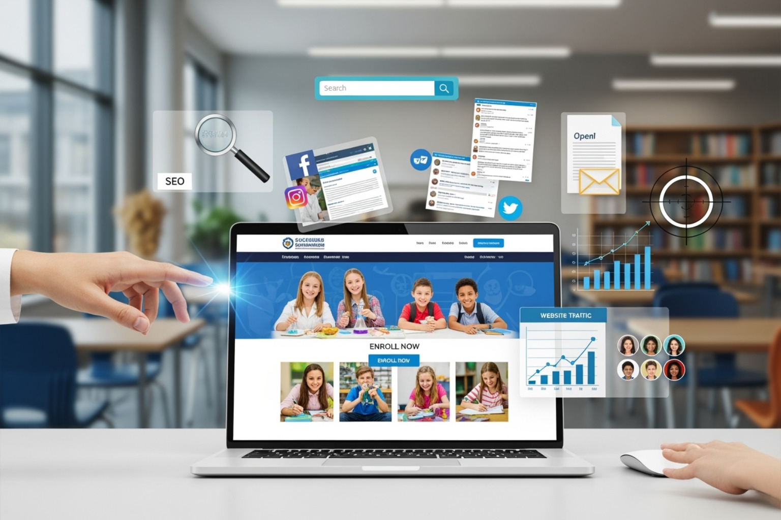 An optimized Google Business Profile for a school showing contact info, reviews, photos, and a map - Online marketing for schools