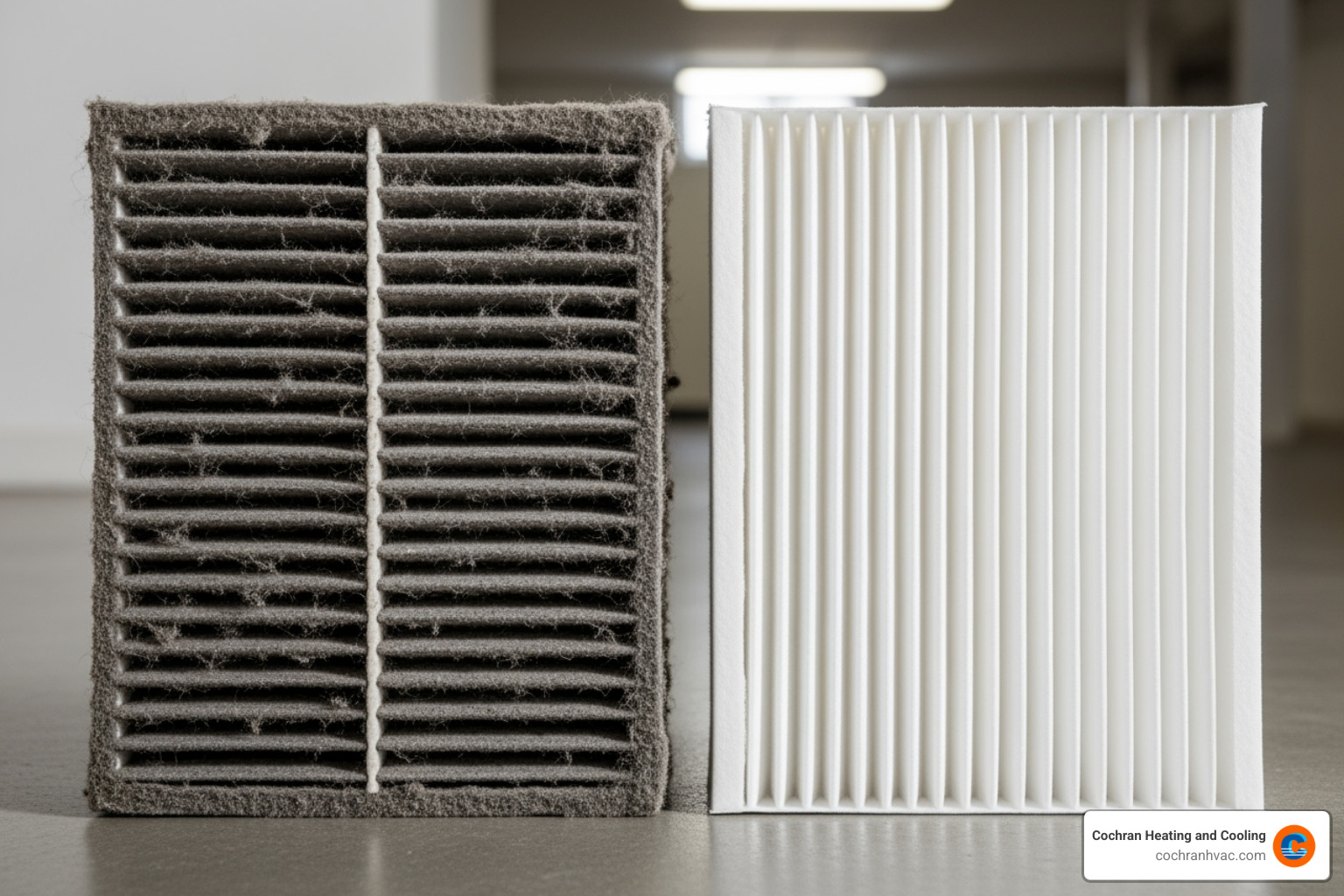 A dirty furnace filter next to a clean furnace filter - furnace troubleshooting jeannette pa