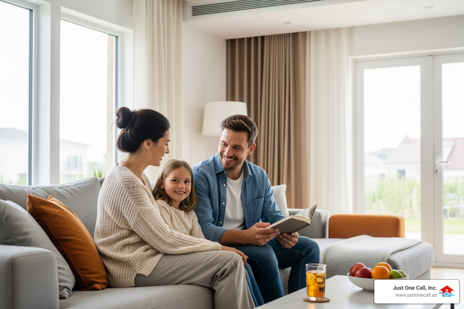 Happy family enjoying comfortable, cool home, symbolizing the benefits of a well-installed heat pump system - heat pump installation los angeles