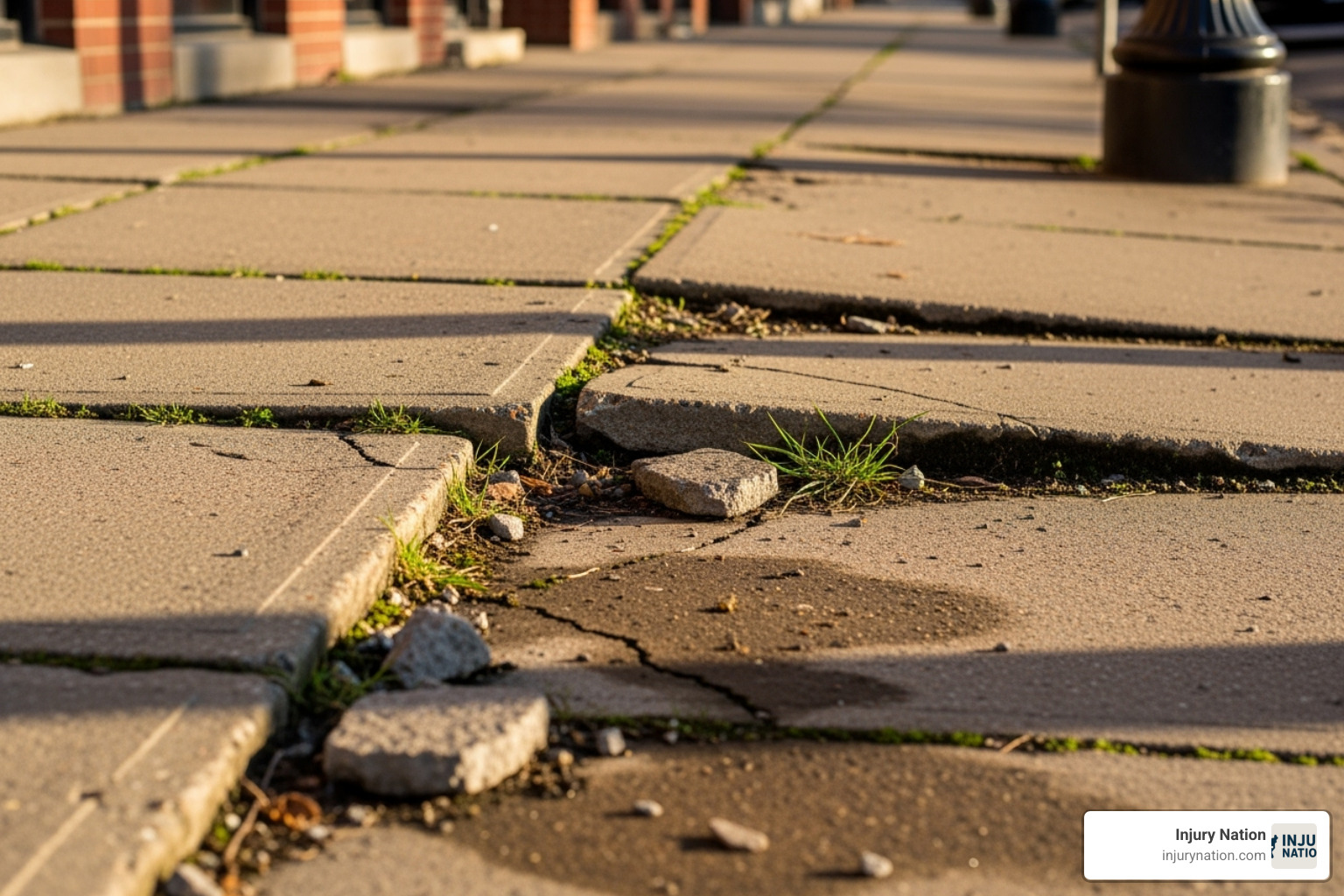 Image of a cracked and uneven sidewalk. - premises liability lawyer