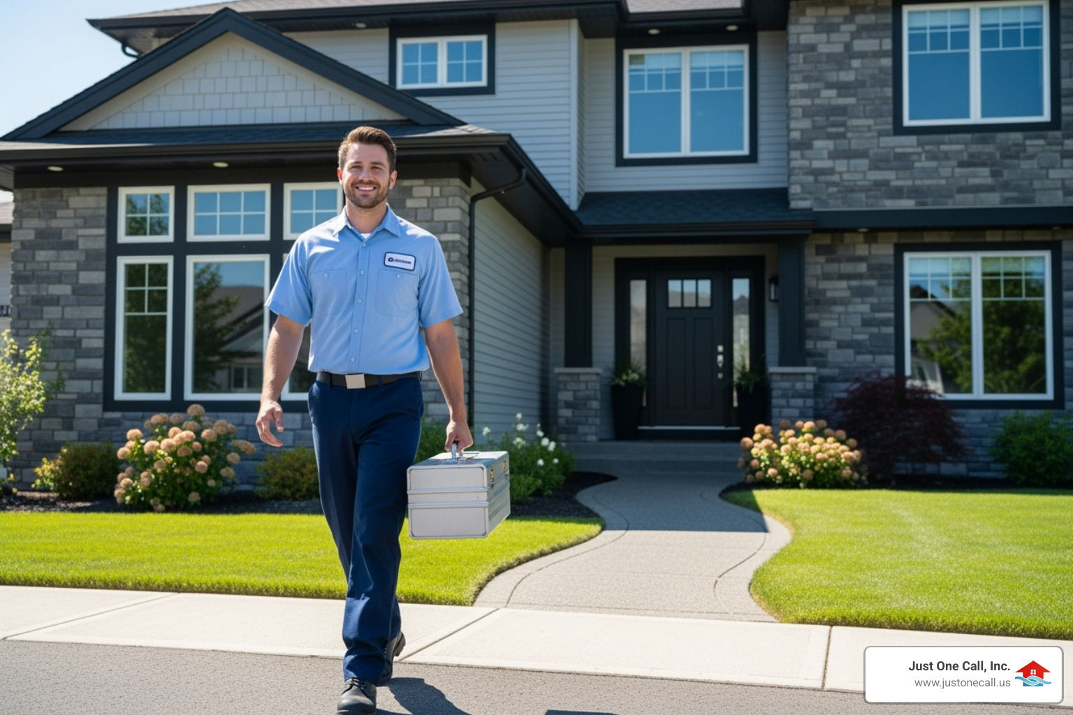 a friendly technician with tools arriving at a home - mini split repair los angeles