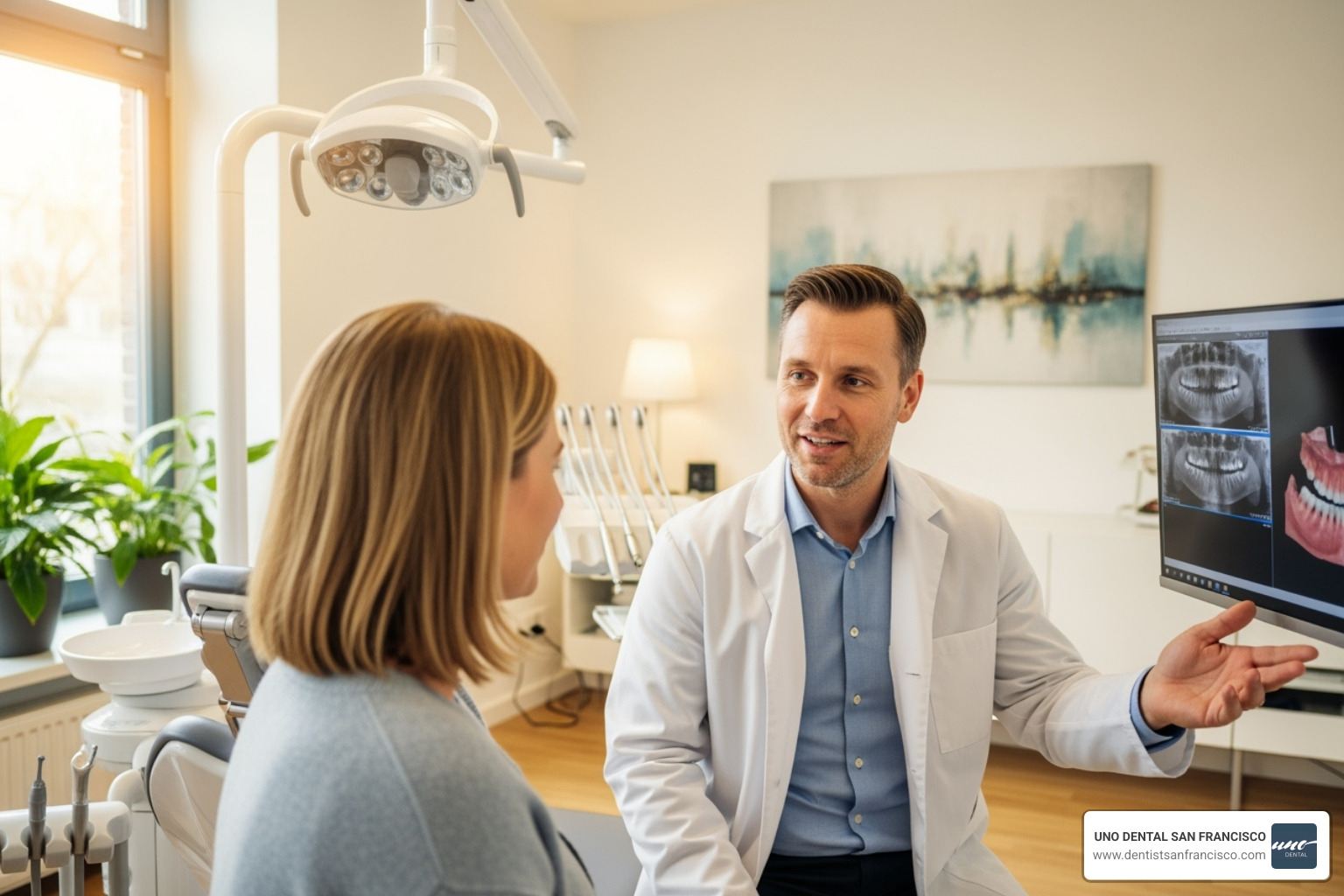 Dentist discussing treatment options with a patient - Full arch implant cost