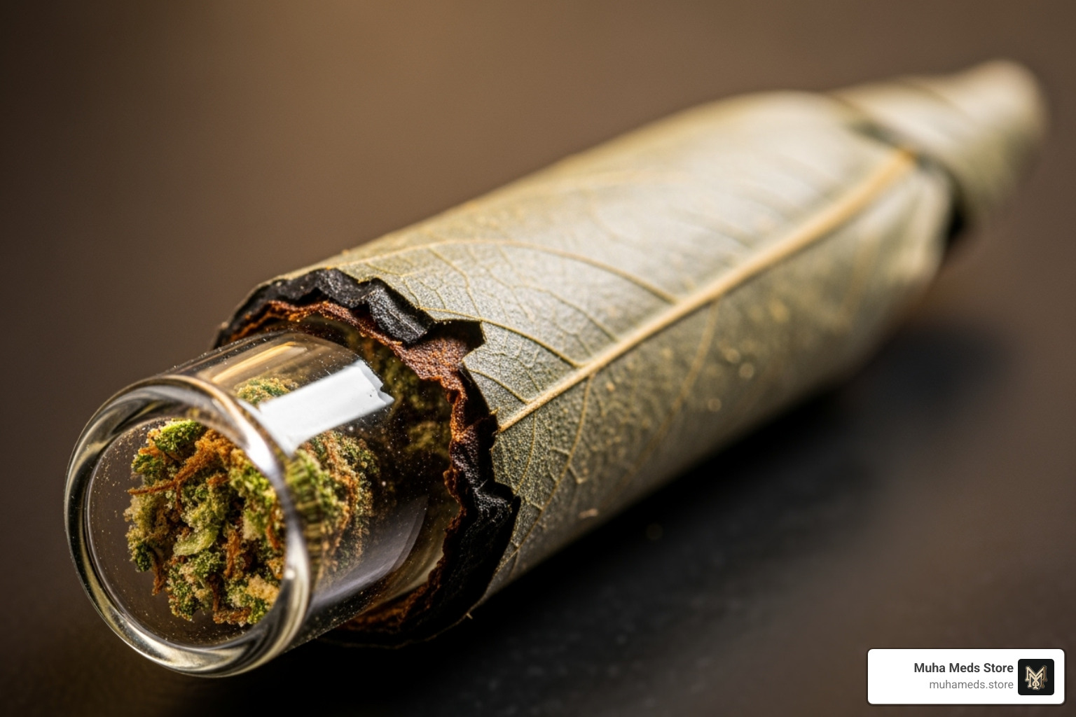 Hand-rolled Packwood blunt with visible texture and glass tip - buy Packwood Pre-Roll – Lucky Charm 