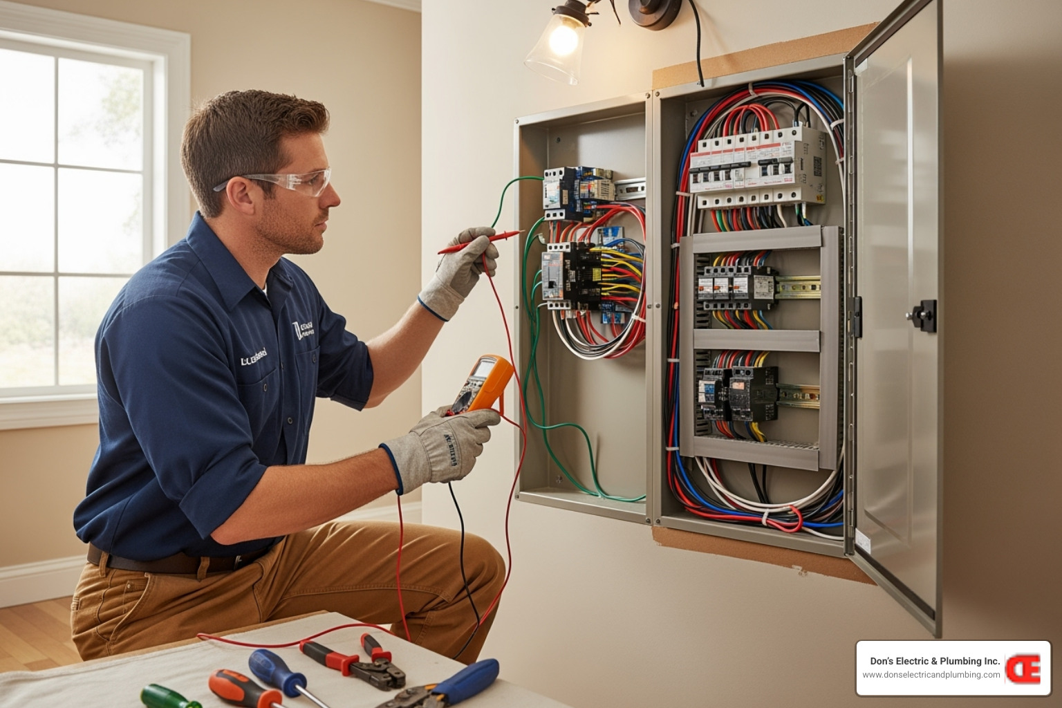 licensed electrician inspecting an electrical panel - panel replacement broadalbin