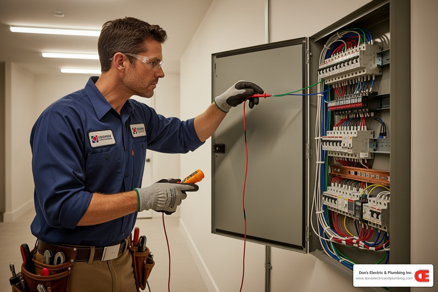 A contractor inspecting an electrical panel - contractor maintenance canajoharie