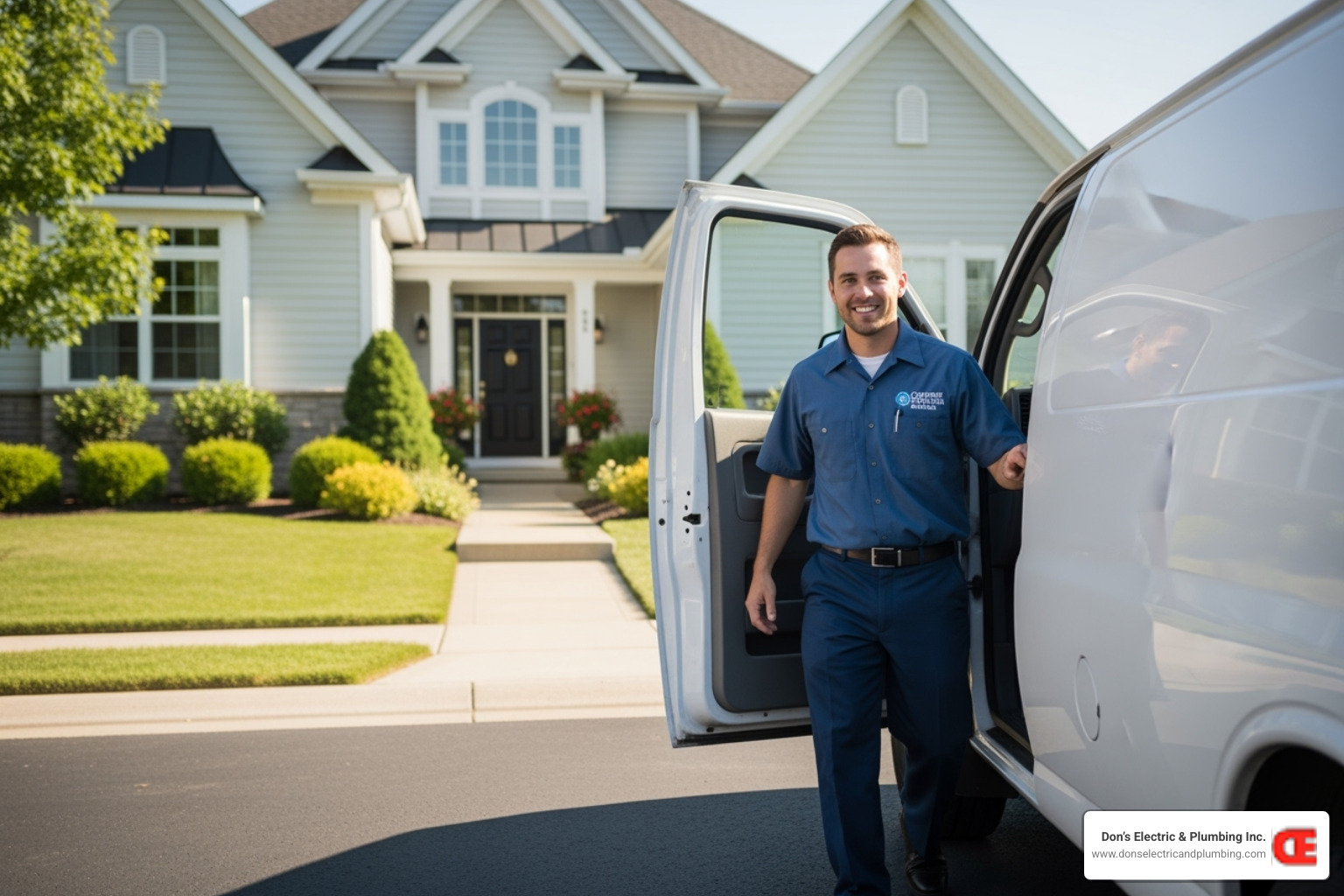 a friendly, professional technician arriving at a home in a service van - ac repair cobleskill ny