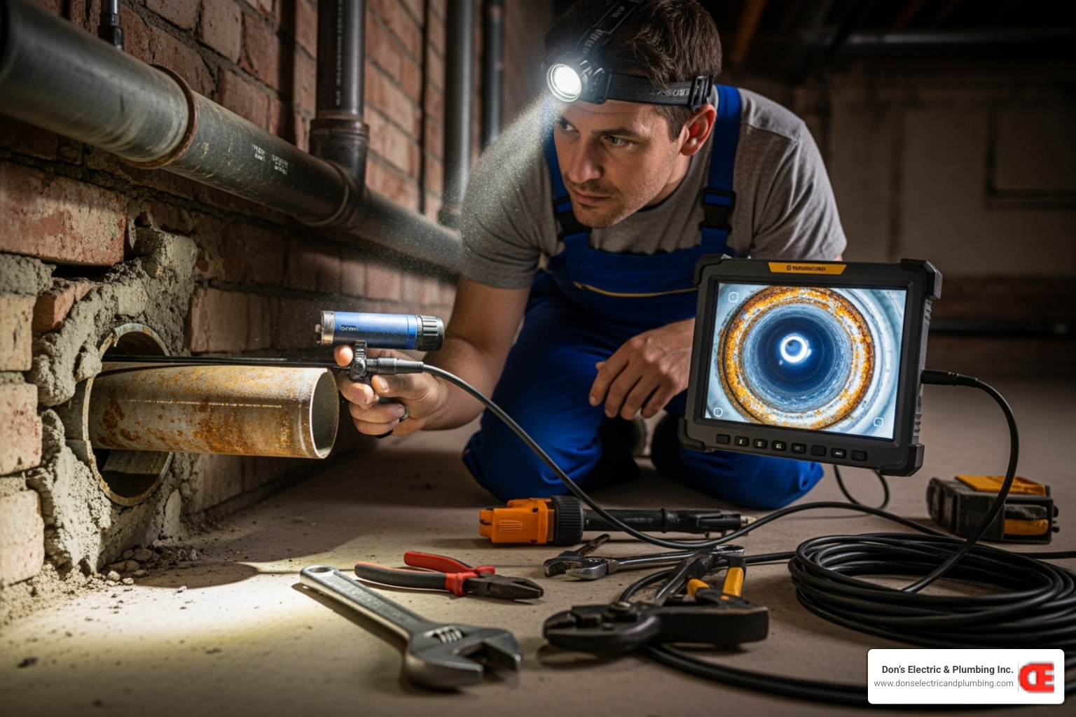 a plumber using a video camera inspection tool in a pipe - clogged drain palatine ny a plumber using a video camera inspection tool in a pipe - clogged drain palatine ny