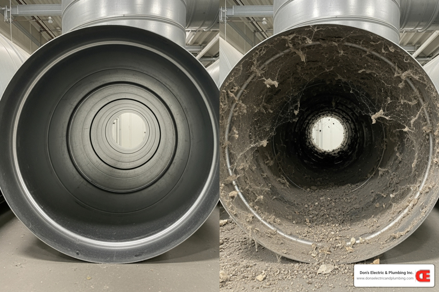 Comparison of a clean air duct versus a dirty, dusty one - affordable air purification broadalbin