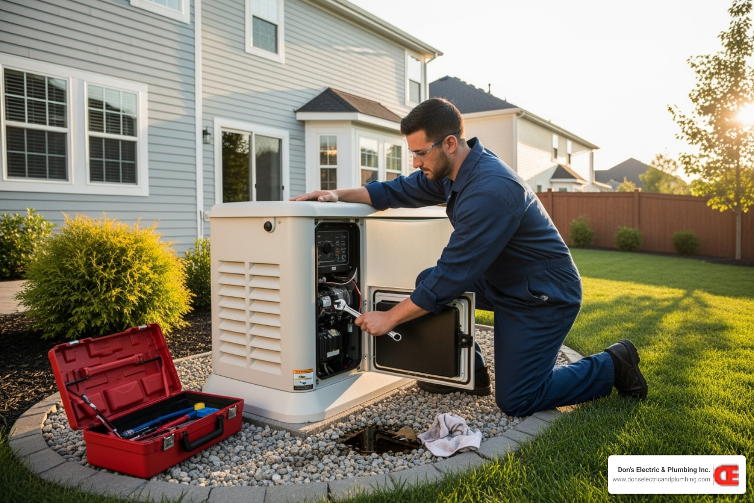 A technician performing annual maintenance on a residential generator. - best generator installer palatine