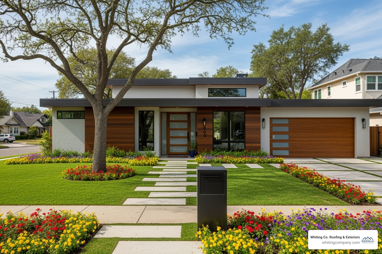 beautiful home with new roof, highlighting its curb appeal - flat roof prices