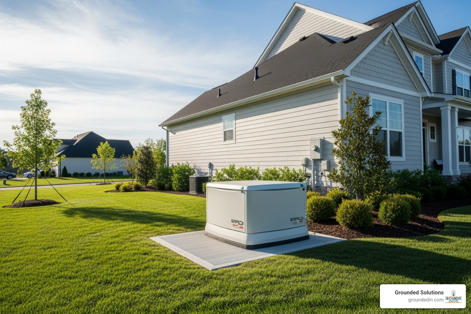 whole-home generator installed neatly beside a suburban house - electrician in Franklin whole-home generator installed neatly beside a suburban house - electrician in Franklin