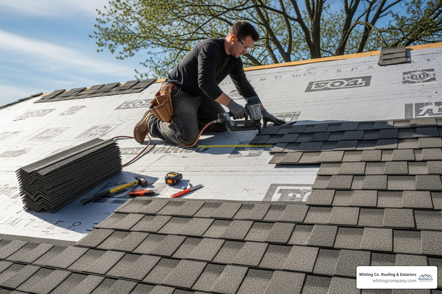 professional installing new architectural shingles on a roof - home improvement Columbia MD