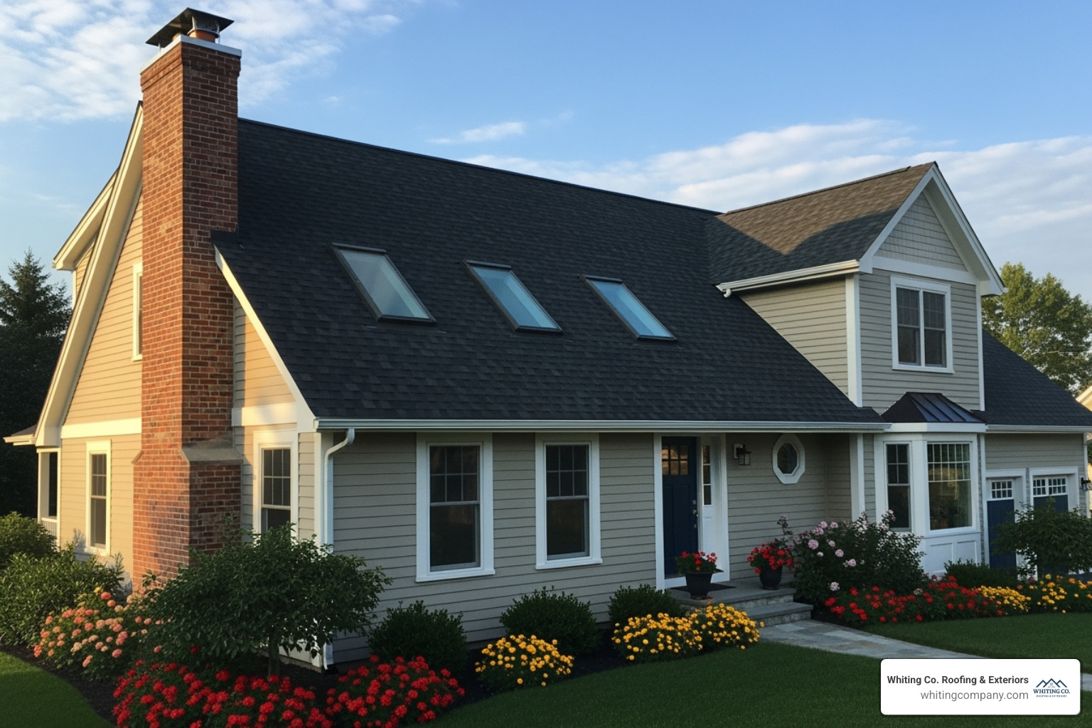 home exterior featuring a new roof, skylights, and a well-maintained chimney - exterior remodeling Columbia home exterior featuring a new roof, skylights, and a well-maintained chimney - exterior remodeling Columbia