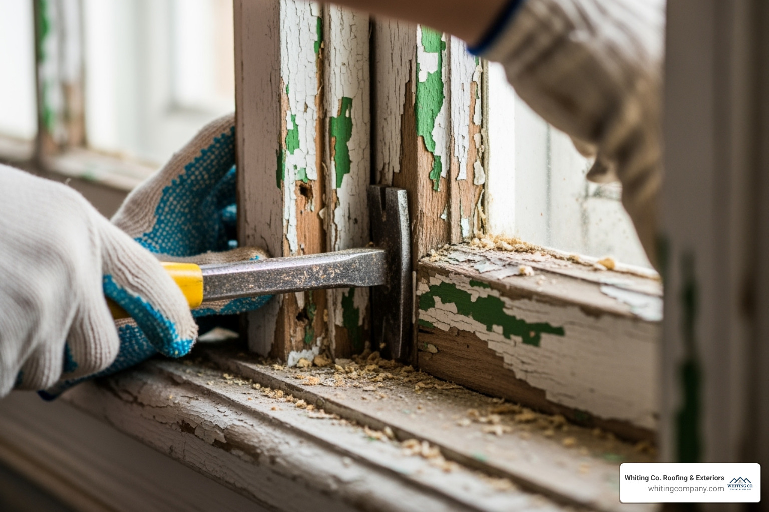 Careful removal of an old window sash using a pry bar - replacement windows installation
