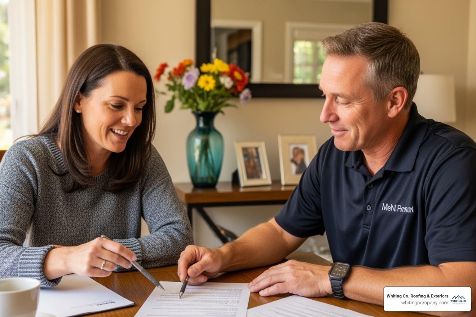 A homeowner happily reviewing a quote with a contractor - window replacement cost