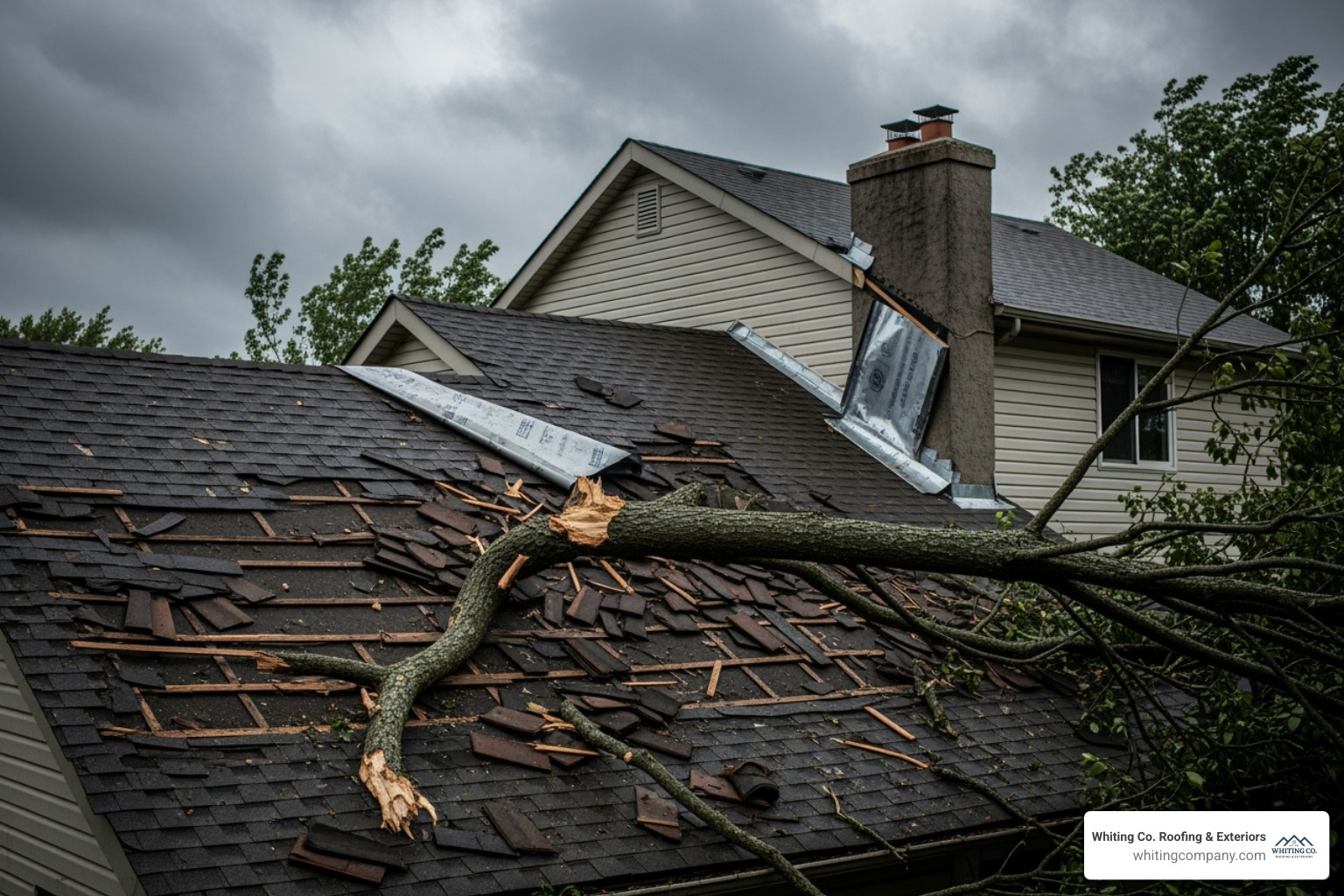roof with visible storm damage - roofing companies Columbia MD