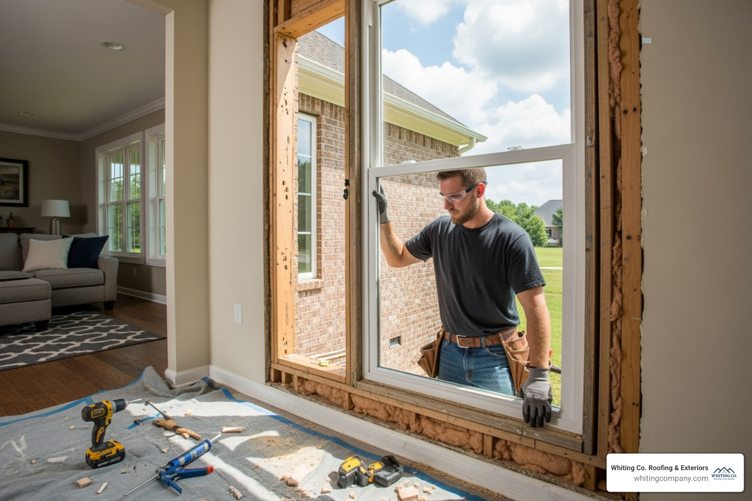 Illustration of measuring a window opening in three places for both width and height - replacement windows installation