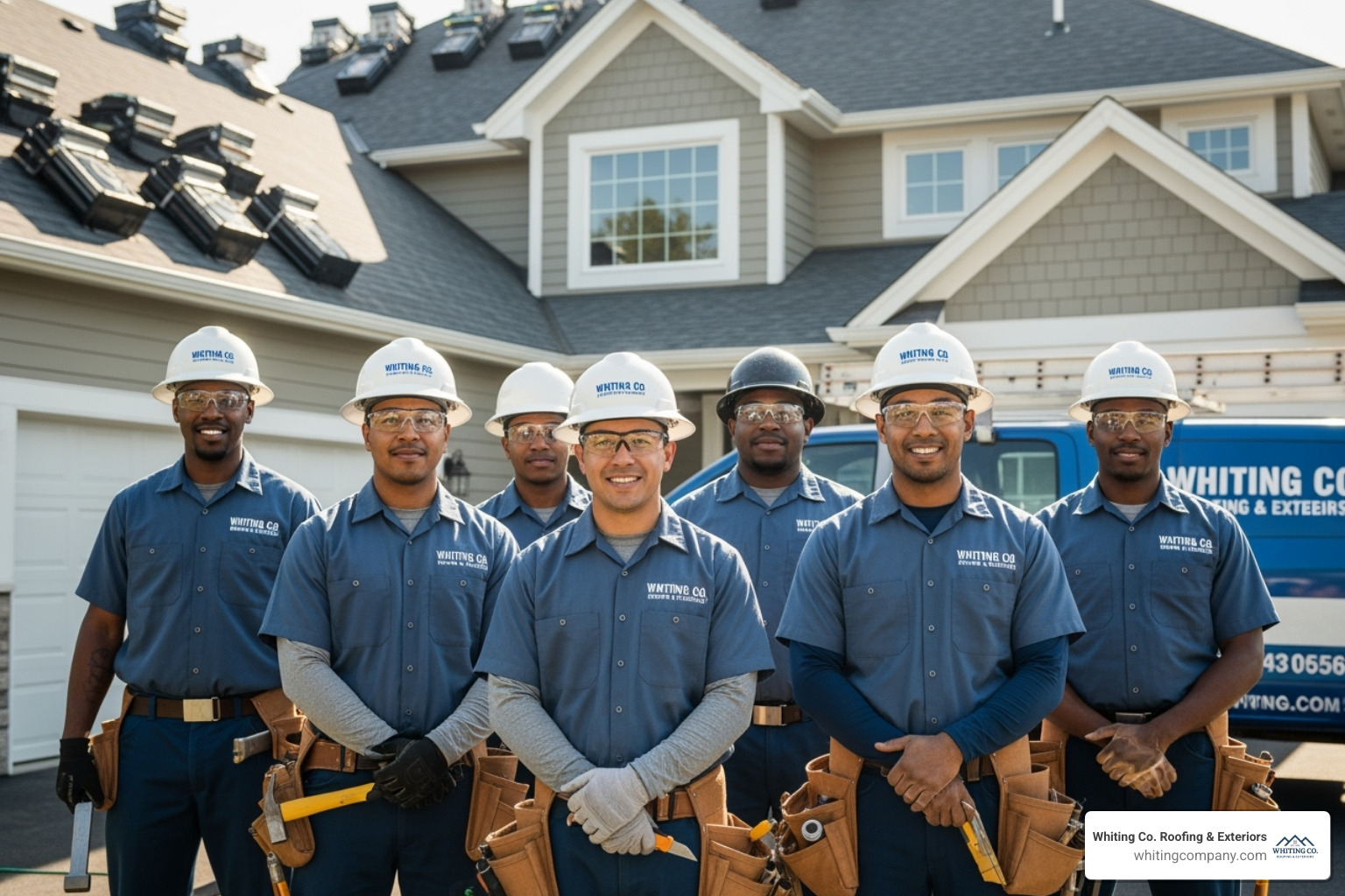 Whiting Co. Roofing & Exteriors team smiling - Residential roofing estimates