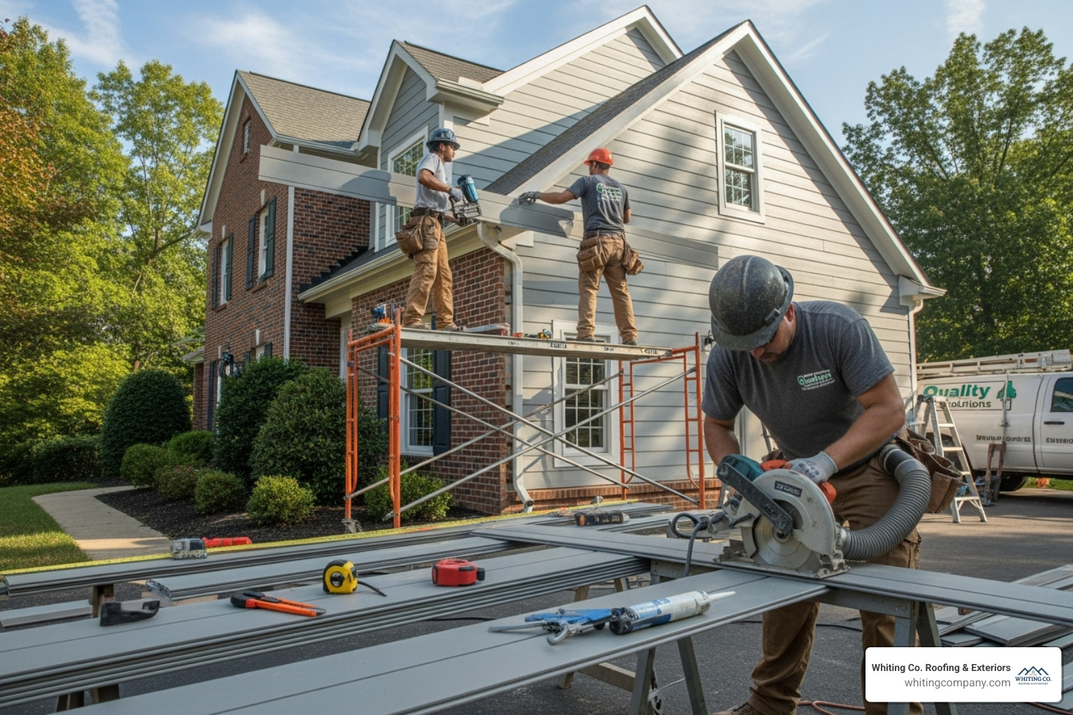 Professional fiber cement siding installation in progress on a Columbia, MD home - fiber cement siding Columbia