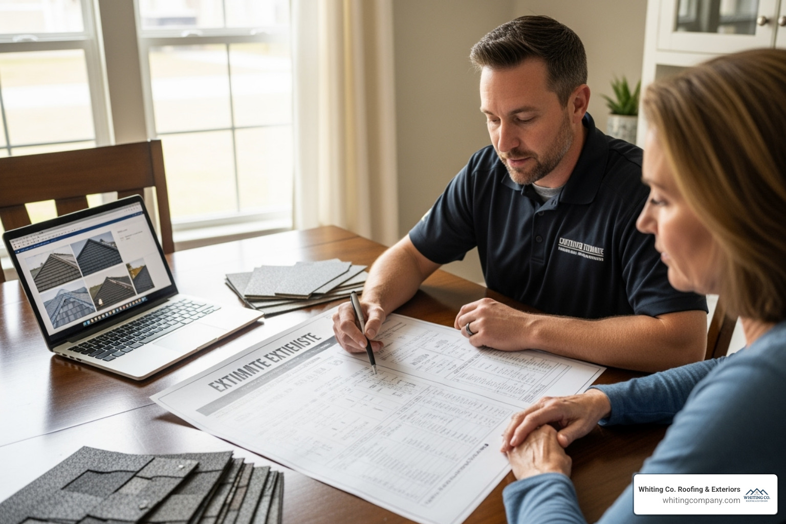 A roofing contractor presenting a detailed estimate to a homeowner. - Roof Installation