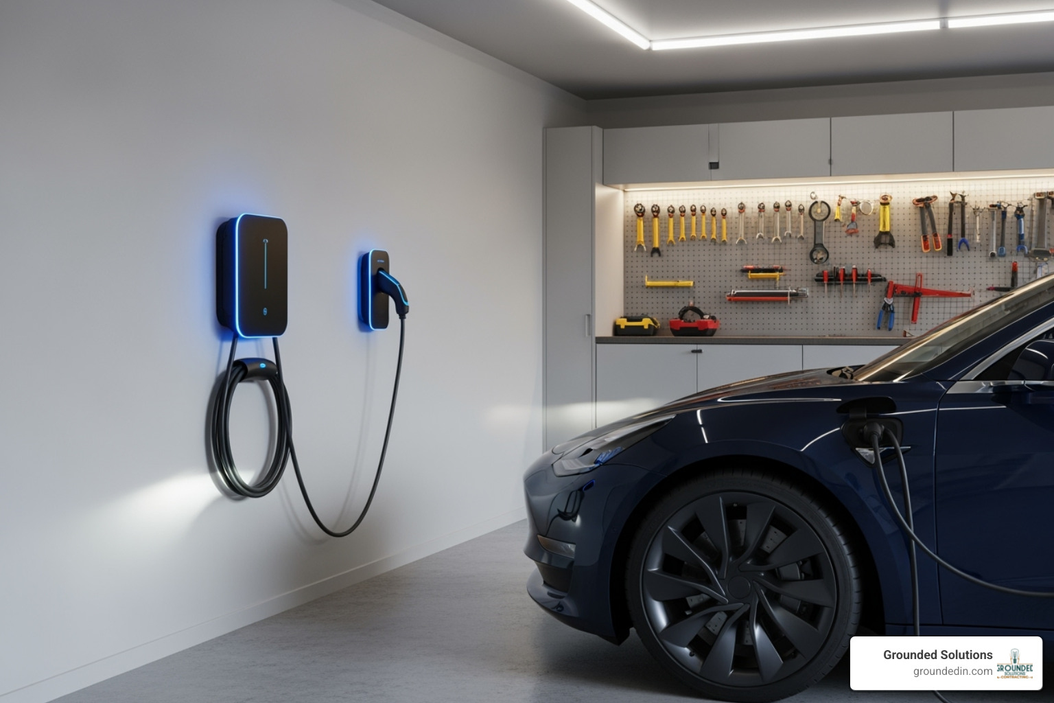 professionally installed, wall-mounted EV charger - car charging port at home professionally installed, wall-mounted EV charger - car charging port at home
